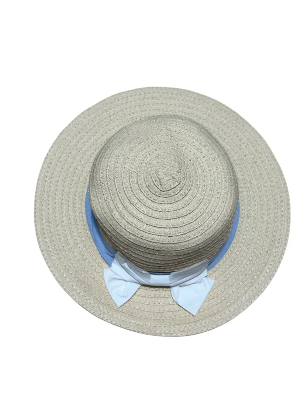 Tahari Kids Girls Straw Sun Hat Blue Ribbon White Bow Beach Easter‎ | One Size